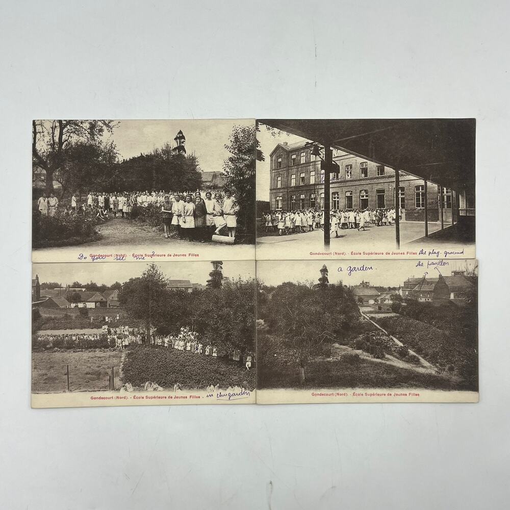 Set 4 1900s Postcards Gondecourt France North Higher School for Young Girls Topo